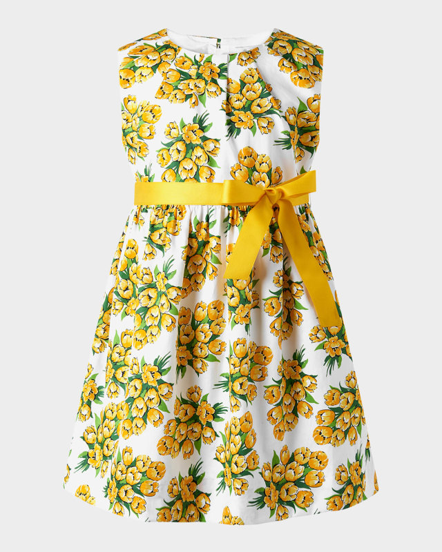 Girl's Tulip Bouquet Sash Dress, Size 2-10